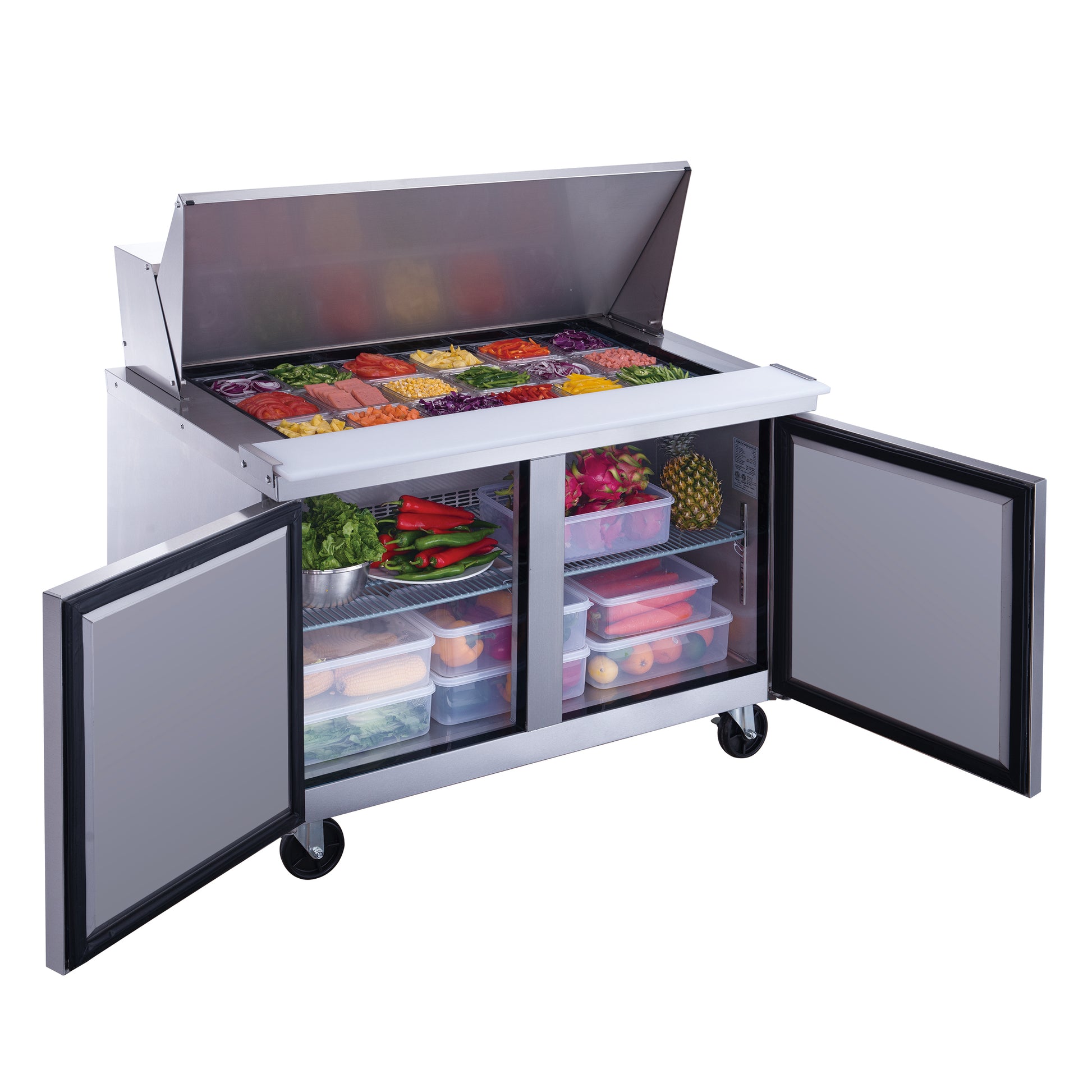 Dukers DSP48-18M-S2 11.4 cu. ft. 2-Door Mega Top Sandwich Prep Table