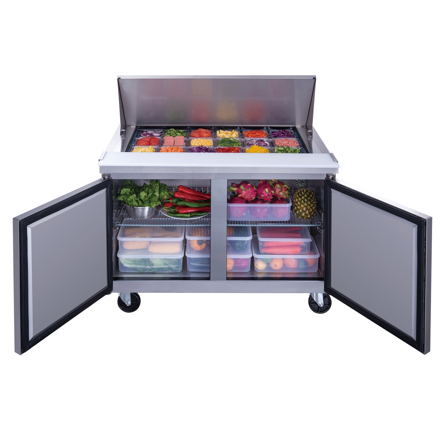 Dukers DSP48-18M-S2 11.4 cu. ft. 2-Door Mega Top Sandwich Prep Table